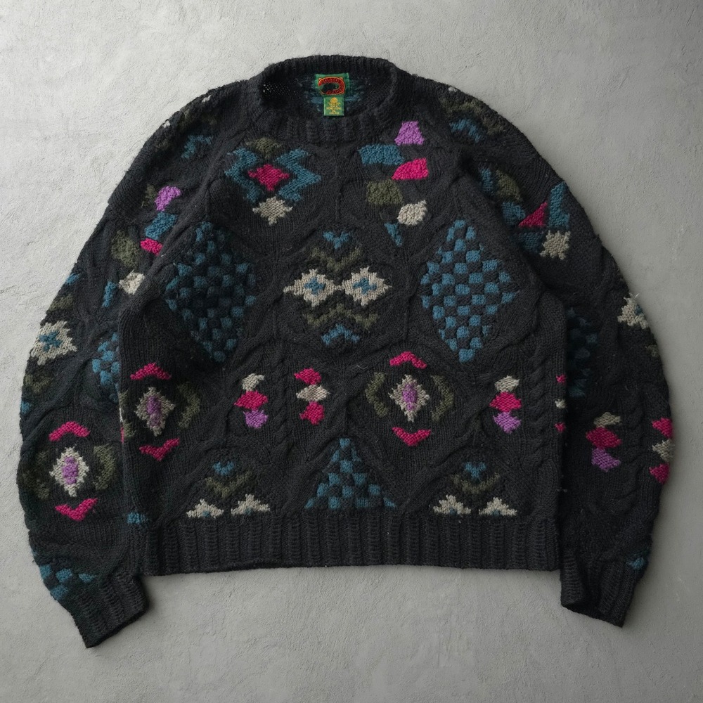 Vintage 90s Boston Traders Black Geometric Wool Knit Sweater XL